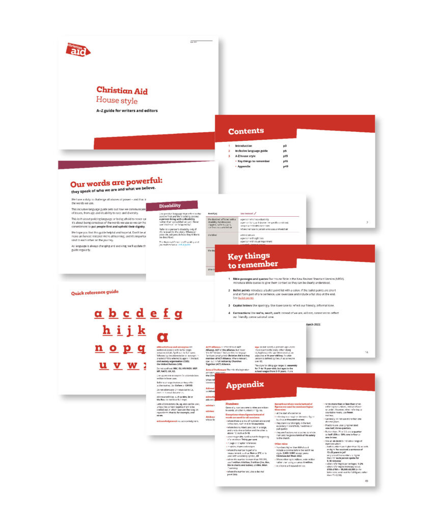 house style guide design for Christian Aid